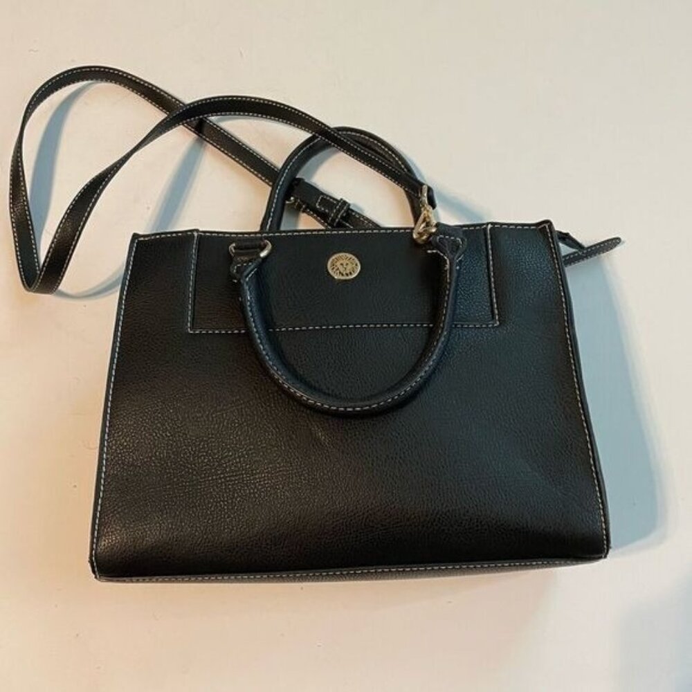 Anne Klein Satchel Bag Faux Leather Crossbody Tote Gold Hardware Quiet Luxury - Picture 1 of 16
